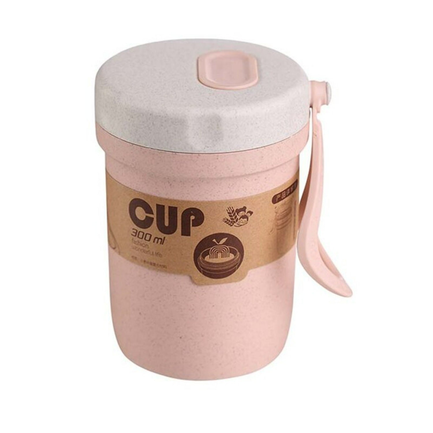 Wheat Straw Microwavable Lunch Box Thermos 300ml Pink