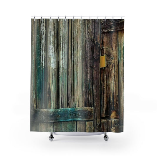 Rustic Blue Old Wood Door Waterproof Shower Curtains