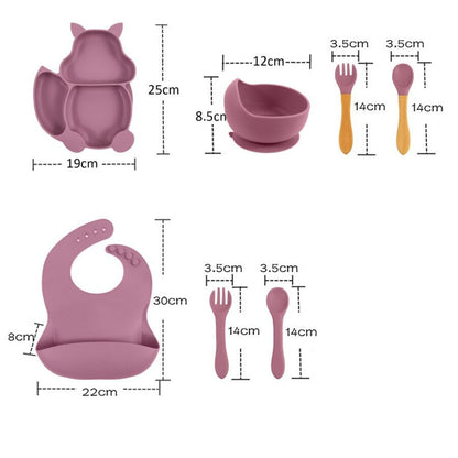 7 pcs Children's Tableware Suction Bowl Utensils Bib Catcher- Purple