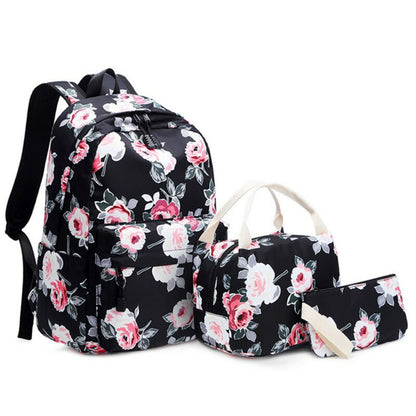 Rose Print Backpack, Lunch Bag and Pencil Case Set