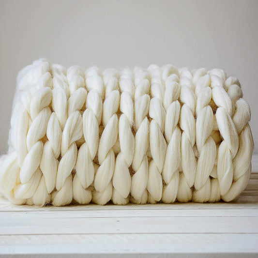 Chunky Knit Blanket Merino Wool Hand Made Throw- Buttercream