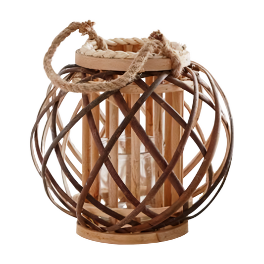 Handcrafted Dimond Weave Wooden Wicker Lantern