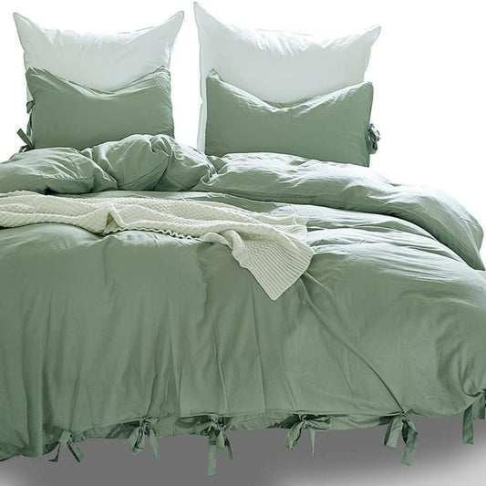 Light Green  Luxury Tie Duvet Cover With Pillow Shams
