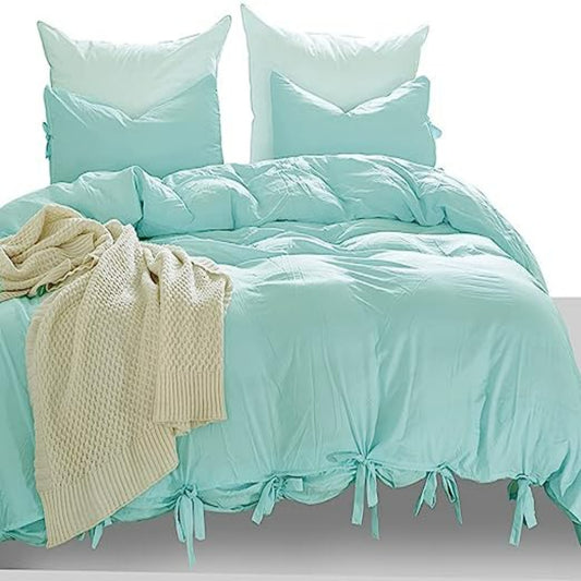 Lake Blue Luxury Tie Duvet Cover With Pillow Shams