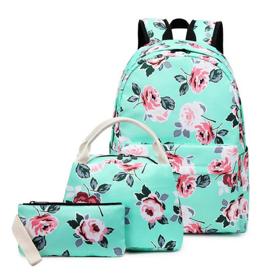 Rose Print Backpack, Lunch Bag and Pencil Case Set