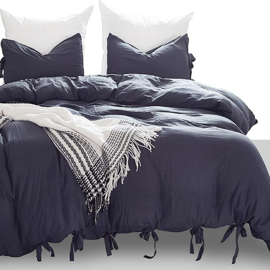 Navy Blue Luxury Tie Duvet Cover With Pillow Shams