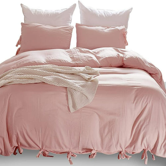 Pink Luxury Tie Duvet Cover With Pillow Shams