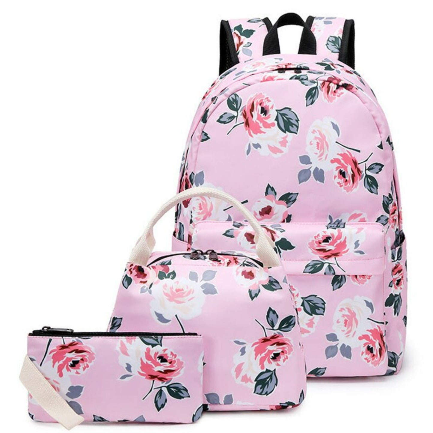 Rose Print Backpack, Lunch Bag and Pencil Case Set