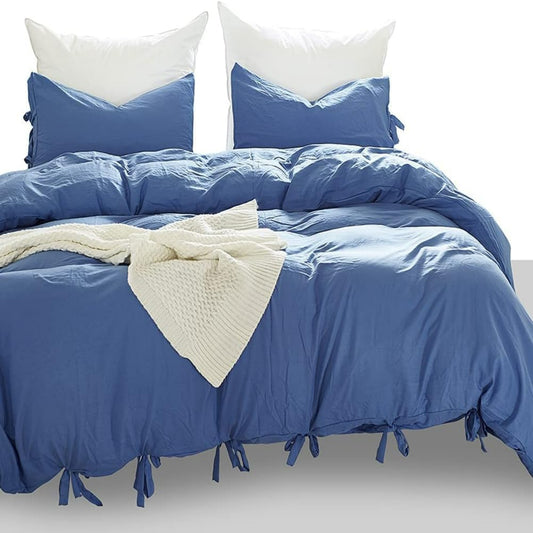 Sea Blue Luxury Tie Duvet Cover With Pillow Shams