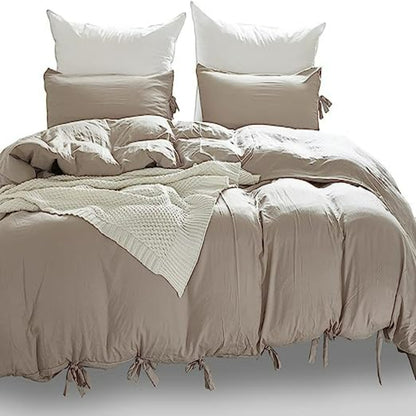 Tan Luxury Tie Duvet Cover With Pillow Shams