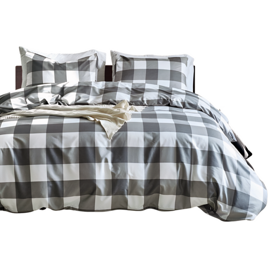 Grey and White Buffalo Plaid Duvet Cover Bedding Set