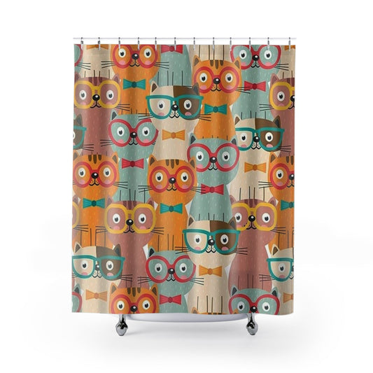 Colorful Kitty With Glasses Shower Curtain with Hooks