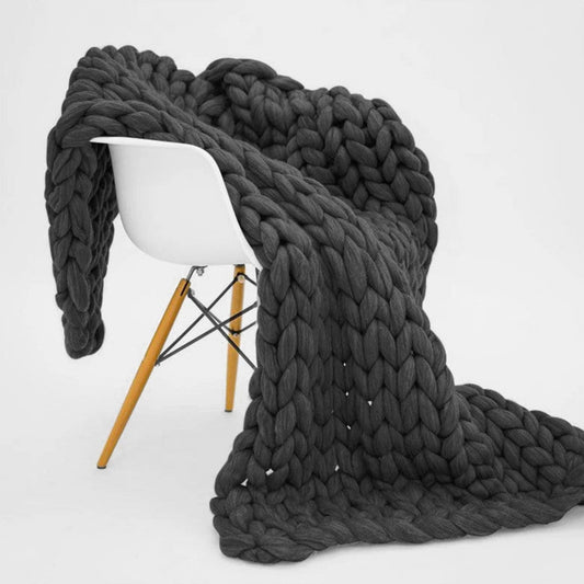 Chunky Knit Blanket Merino Wool Hand Made Throw- Charcoal