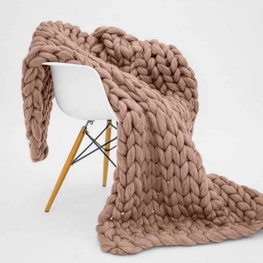 Chunky Knit Blanket Merino Wool Hand Made Throw- Kilim Beige